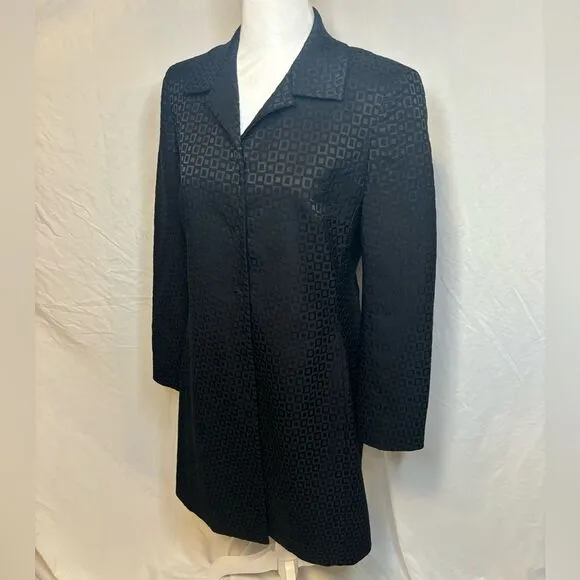 Elie Tahari Monogram Black Square Suit Set Jacket Pants Women’s Button Up