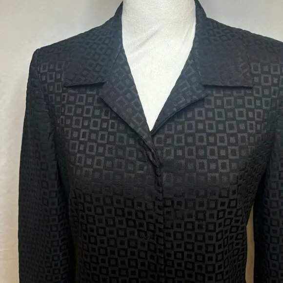 Elie Tahari Monogram Black Square Suit Set Jacket Pants Women’s Button Up