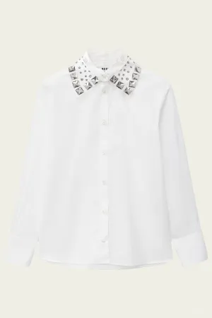 Embellished Collar Blouse in White