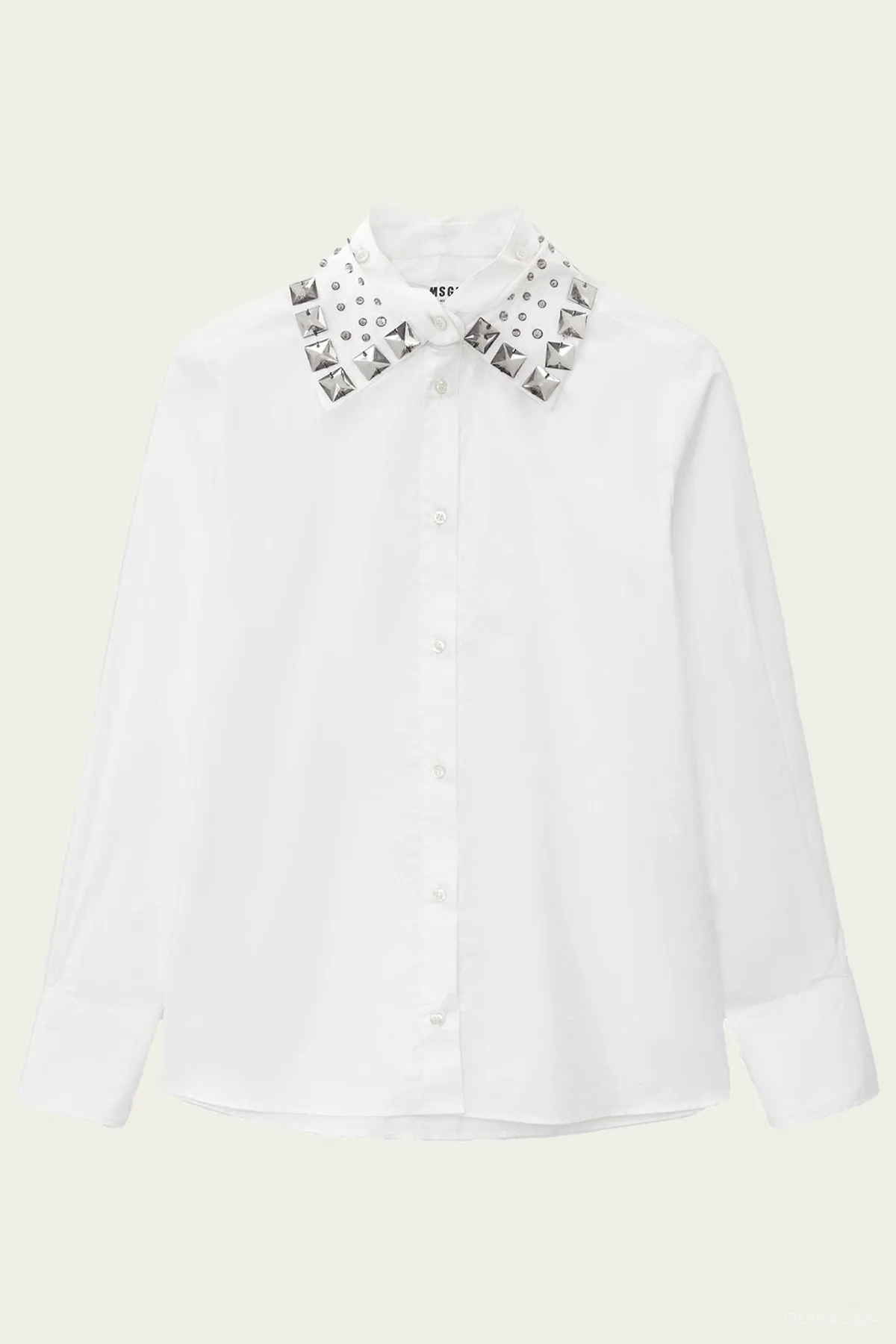 Embellished Collar Blouse in White