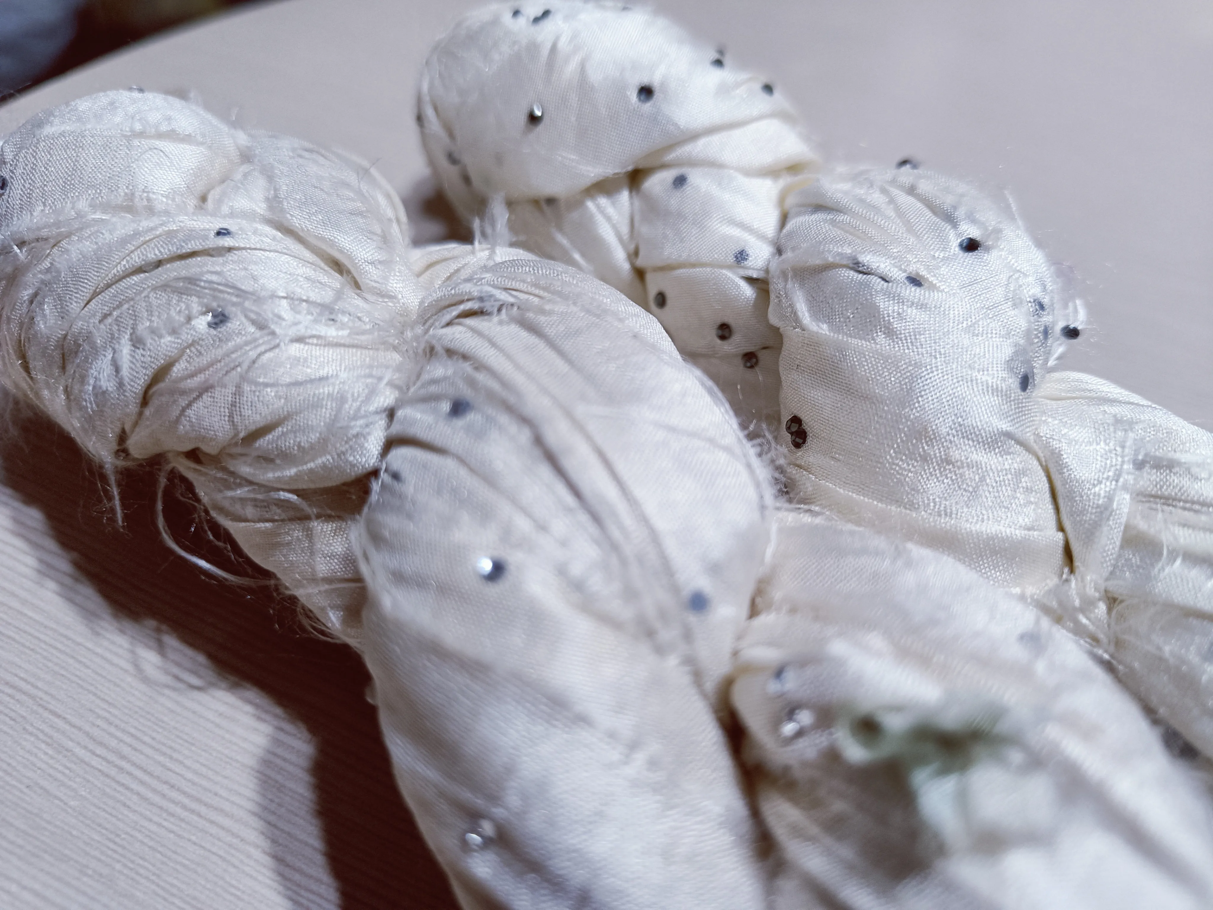 Embellished Recycled Sari Silk Ribbon - Cream
