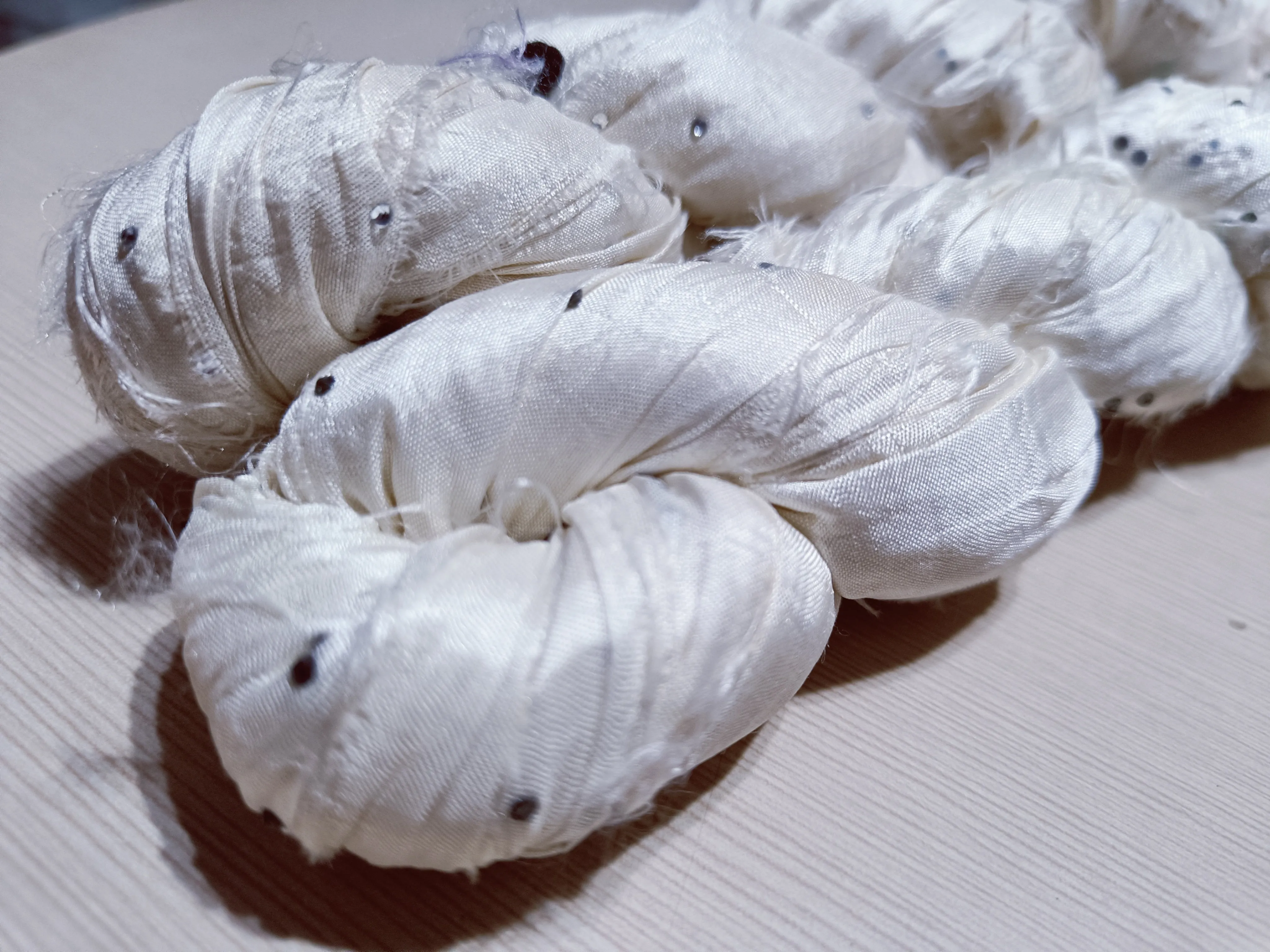 Embellished Recycled Sari Silk Ribbon - Cream