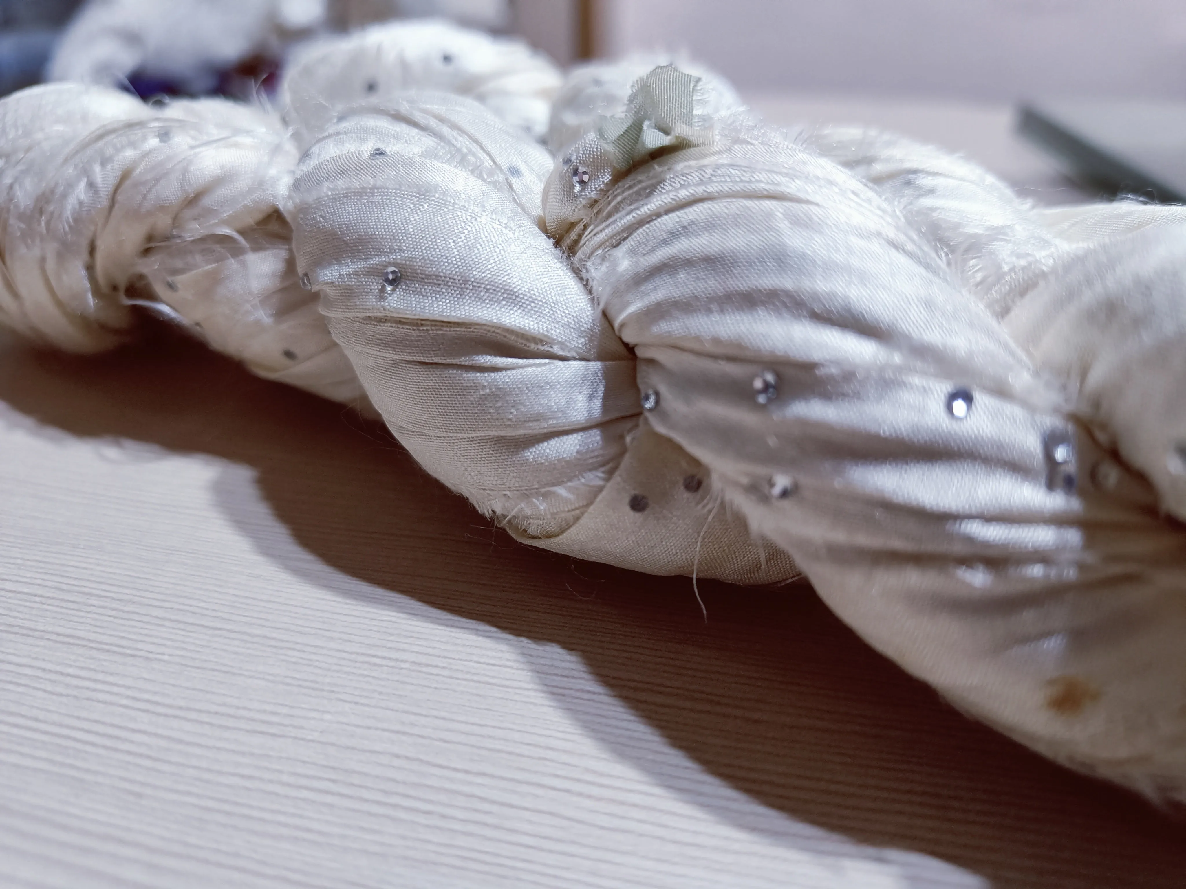 Embellished Recycled Sari Silk Ribbon - Cream
