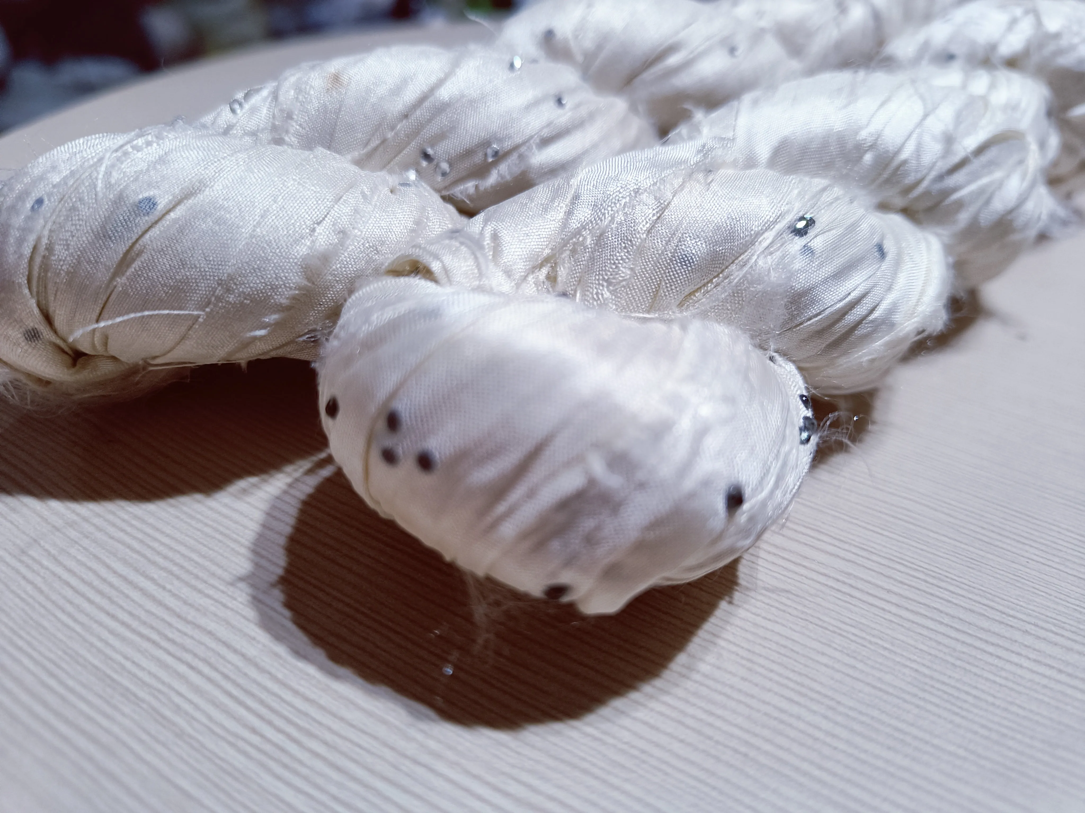 Embellished Recycled Sari Silk Ribbon - Cream