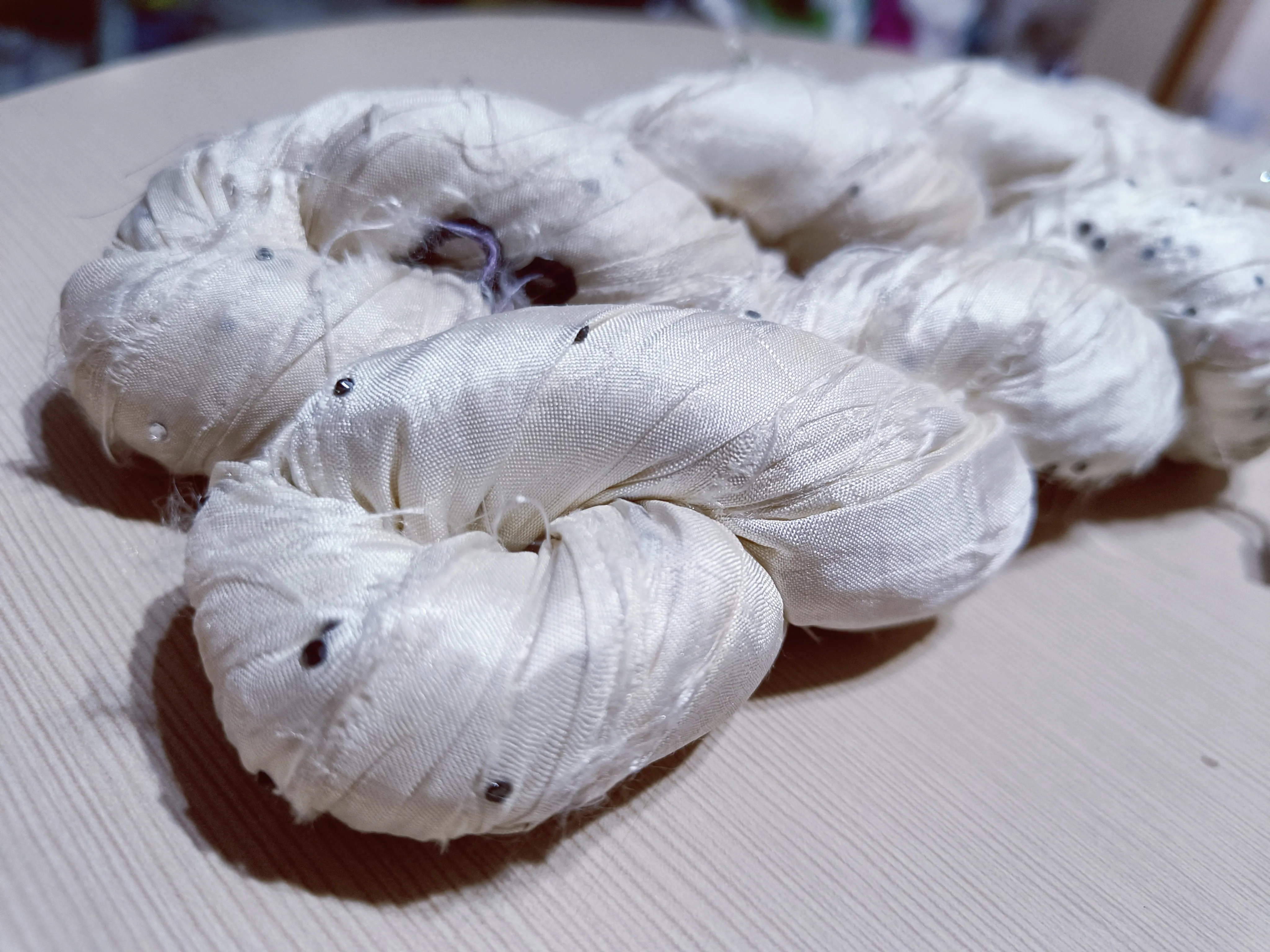 Embellished Recycled Sari Silk Ribbon - Cream
