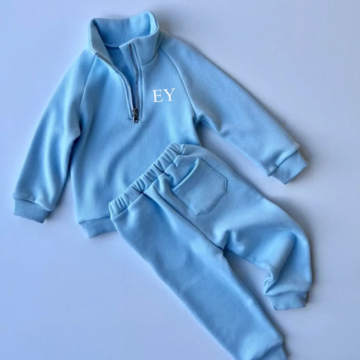 Embroidered Fleece Lined Baby Blue Ribbed Tracksuit (CURRENTLY OUT OF STOCK)