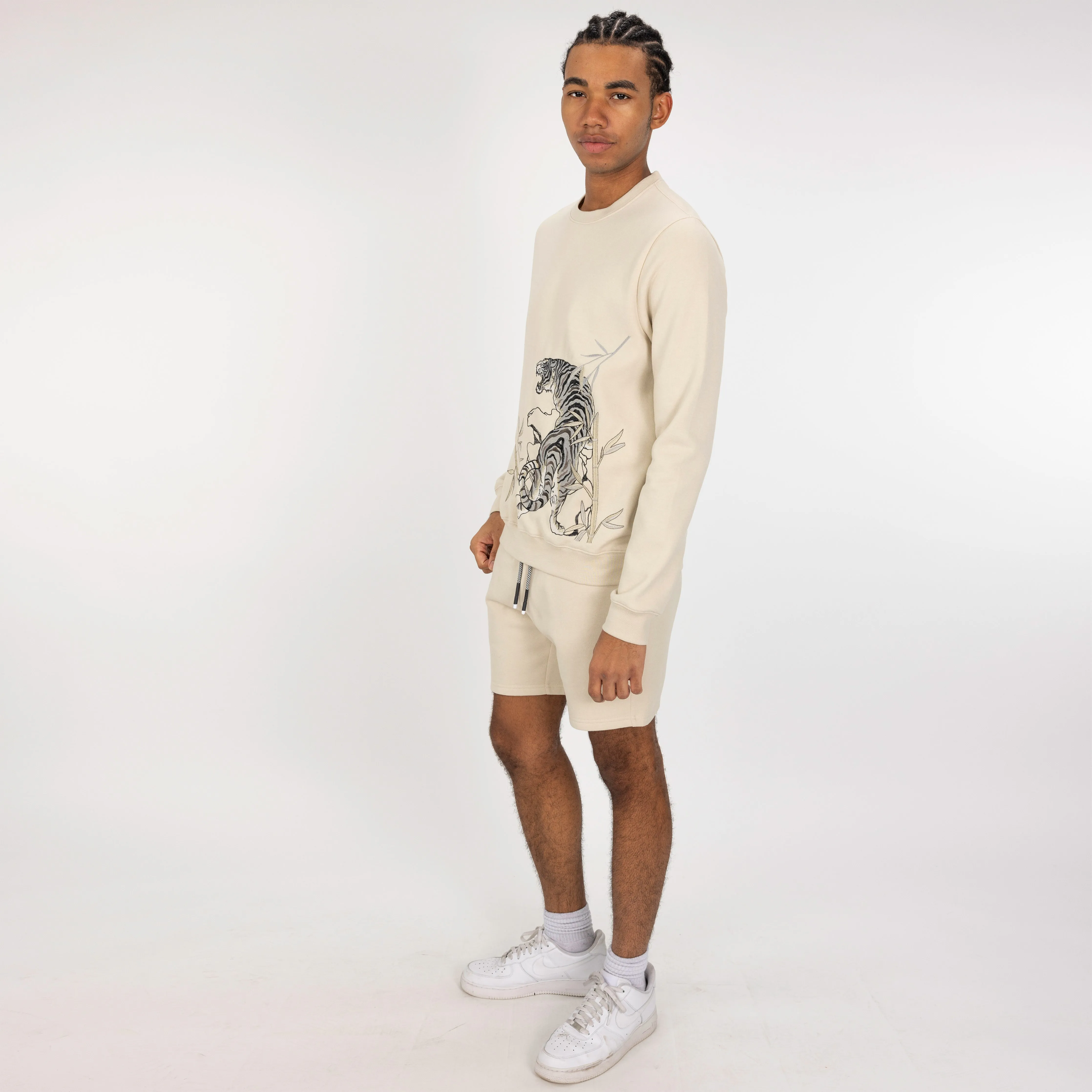 Embroidered Front Sweatshirt  - Oatmeal / Tiger