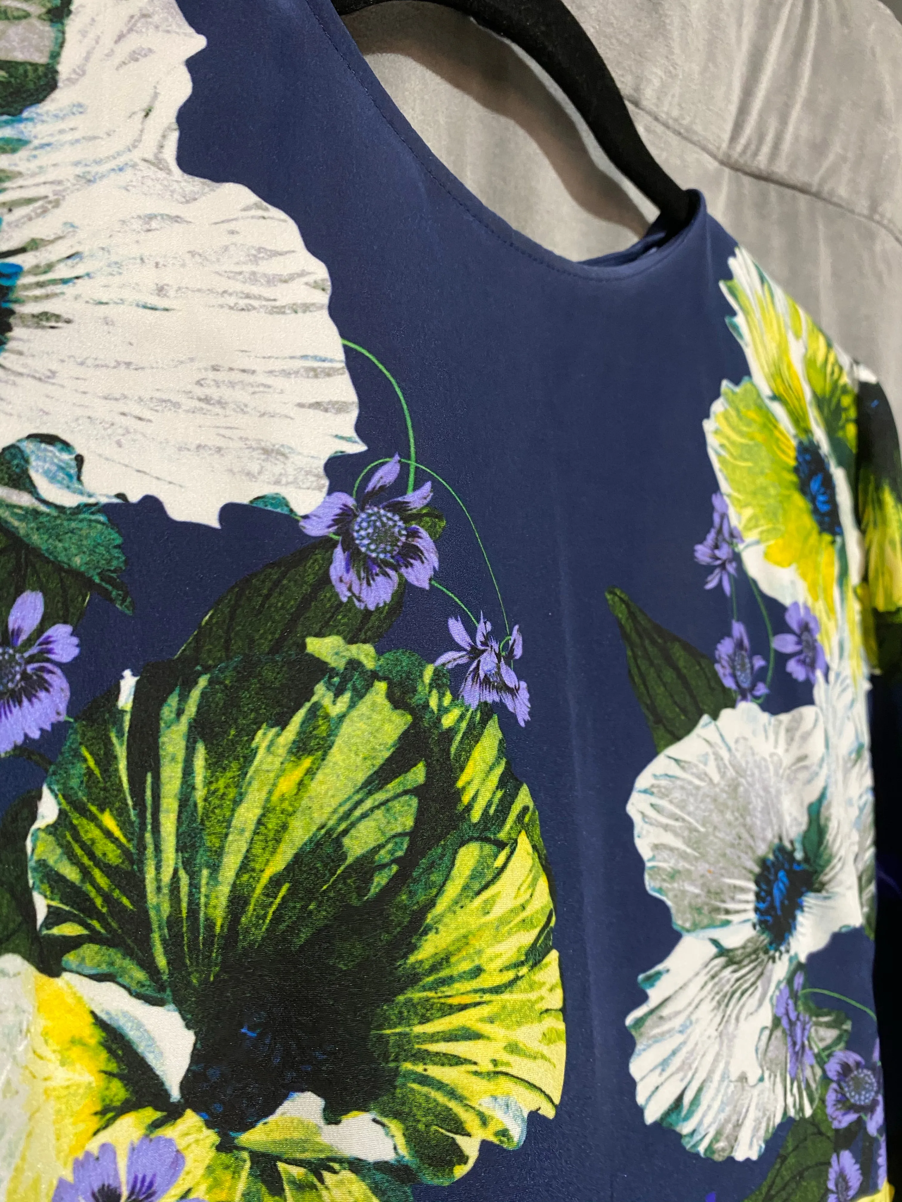 Erdem Navy Short Sleeve Floral Blouse