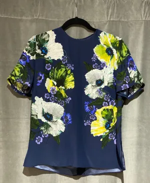 Erdem Navy Short Sleeve Floral Blouse