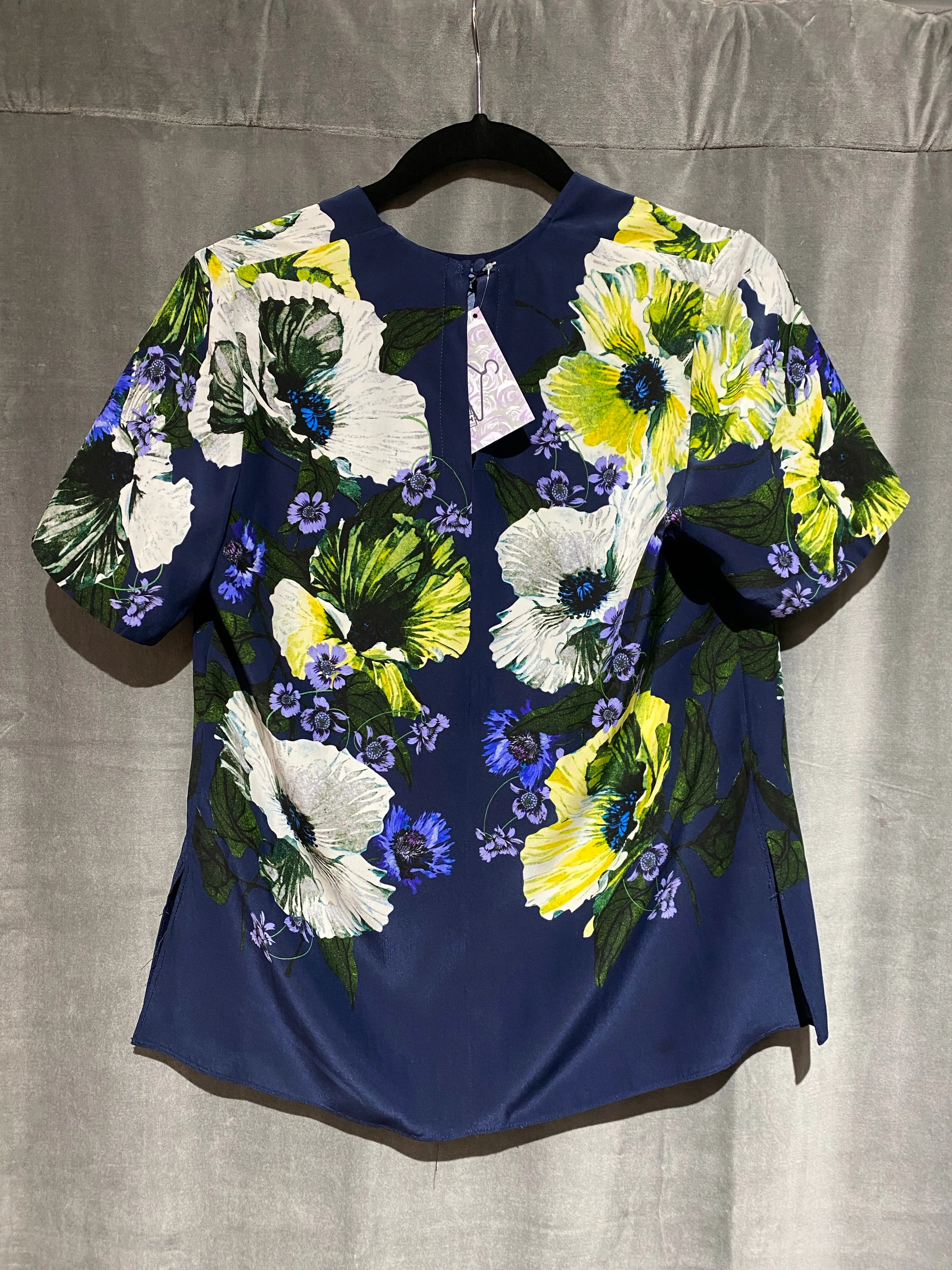Erdem Navy Short Sleeve Floral Blouse
