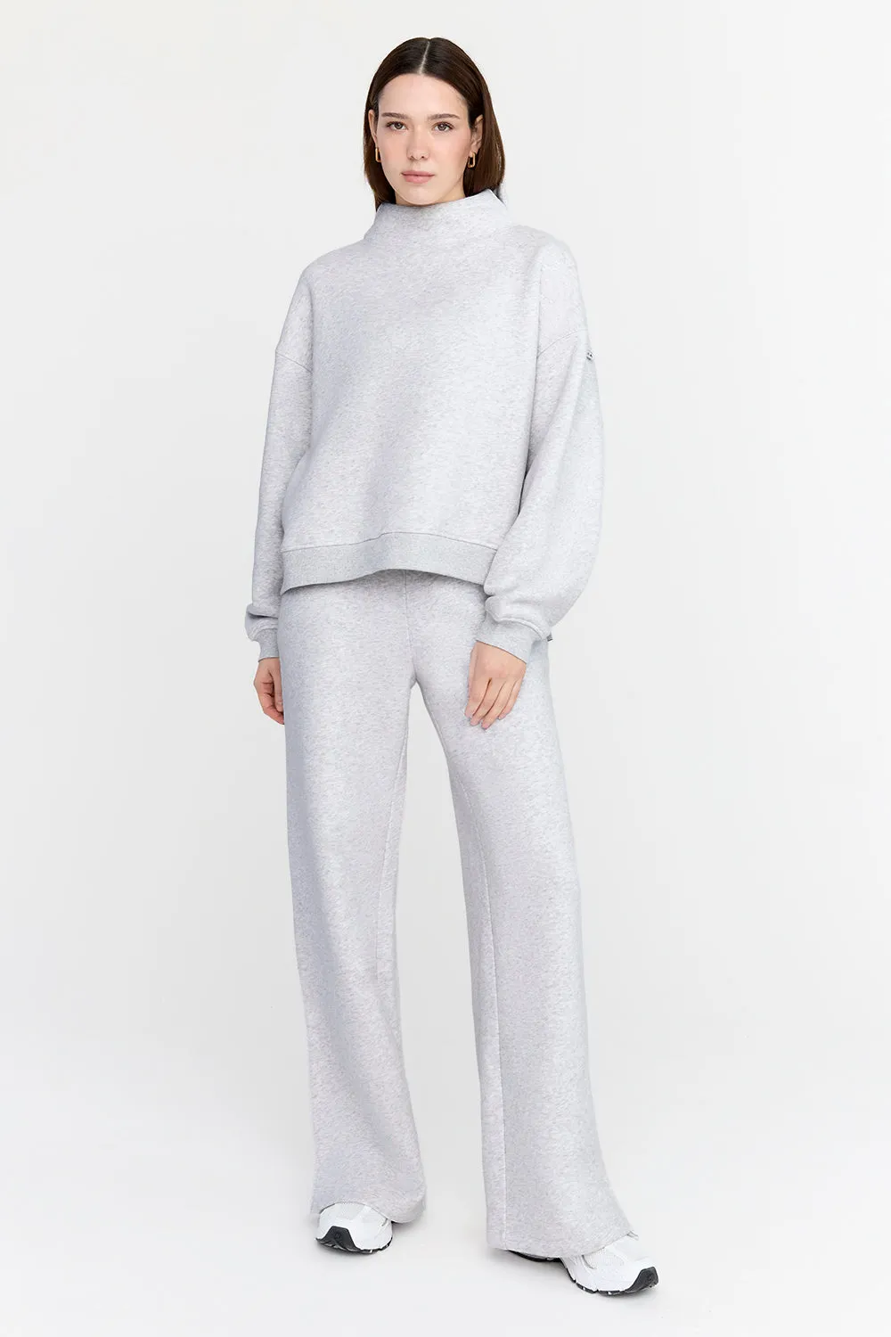 EVERYDAY LOOSE HEM MOCK NECK SWEATSHIRT - GREY MARL