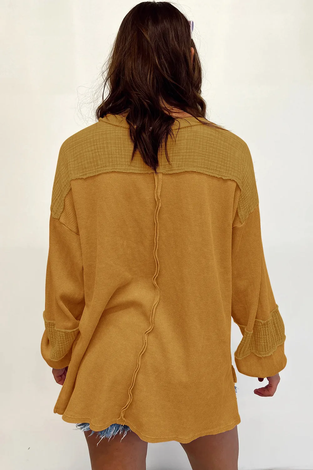 Exposed Seam Round Neck Long Sleeve Sweatshirt