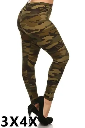 Extra Plus Green Camo Print Leggings