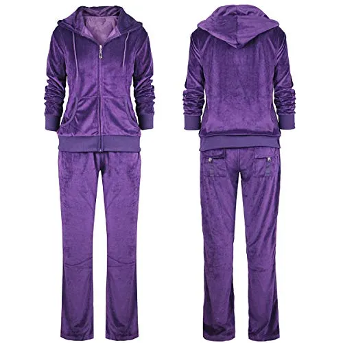 Facitisu Black Grey Womens Velvet Zip Hooded Sweatshirt Athletic Soft Plus Size Hooded and Sweat Pants Tracksuit Set (XL, Purple)