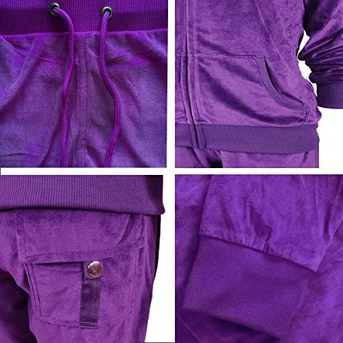 Facitisu Black Grey Womens Velvet Zip Hooded Sweatshirt Athletic Soft Plus Size Hooded and Sweat Pants Tracksuit Set (XL, Purple)