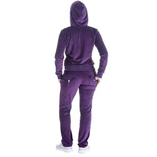 Facitisu Black Grey Womens Velvet Zip Hooded Sweatshirt Athletic Soft Plus Size Hooded and Sweat Pants Tracksuit Set (XL, Purple)