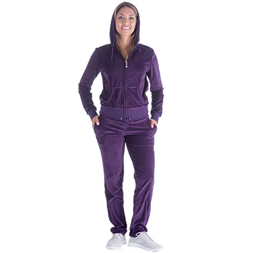 Facitisu Black Grey Womens Velvet Zip Hooded Sweatshirt Athletic Soft Plus Size Hooded and Sweat Pants Tracksuit Set (XL, Purple)