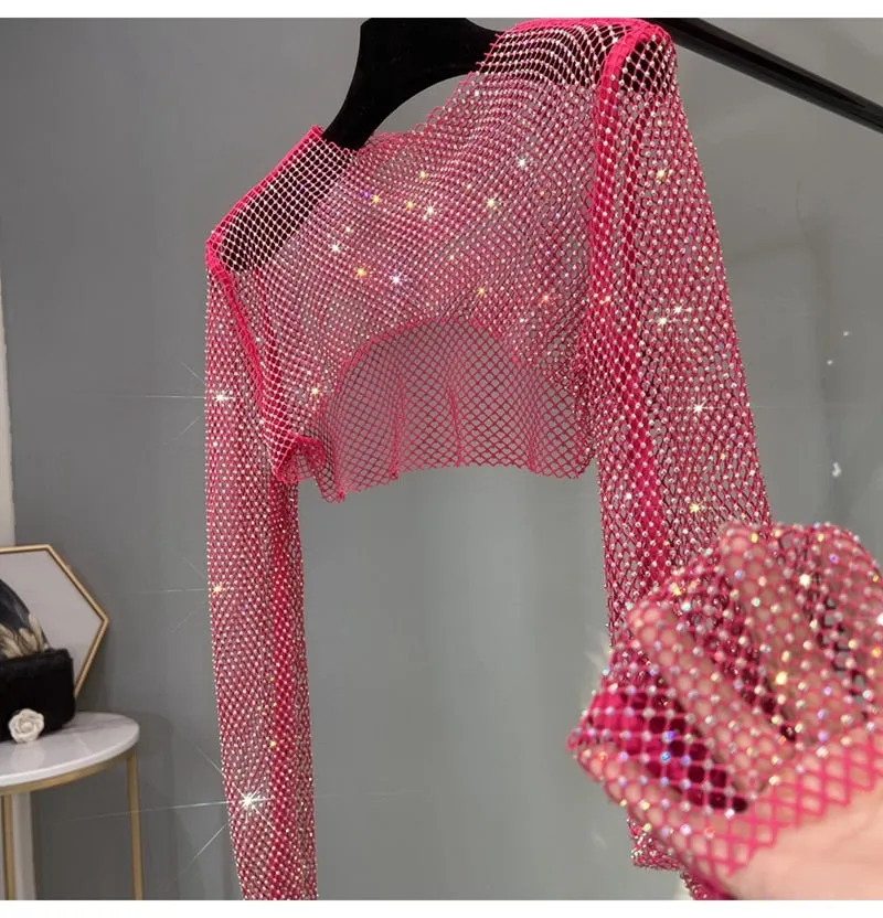 Fashion New Sexy Crystal Short T-shirt