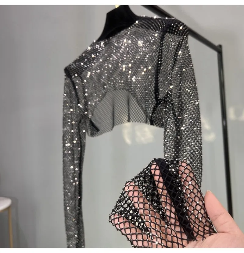 Fashion New Sexy Crystal Short T-shirt