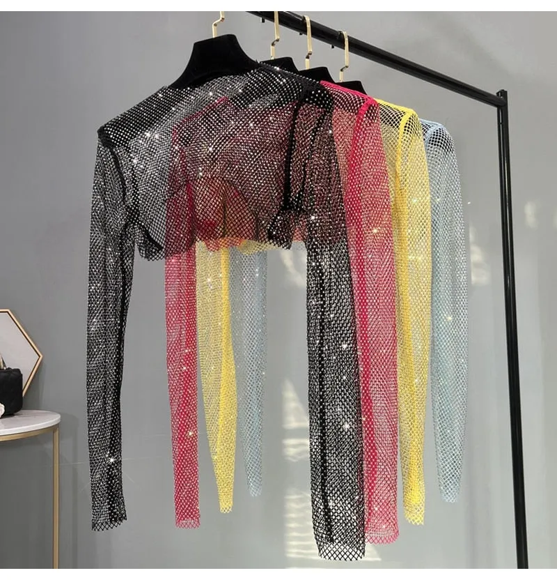 Fashion New Sexy Crystal Short T-shirt