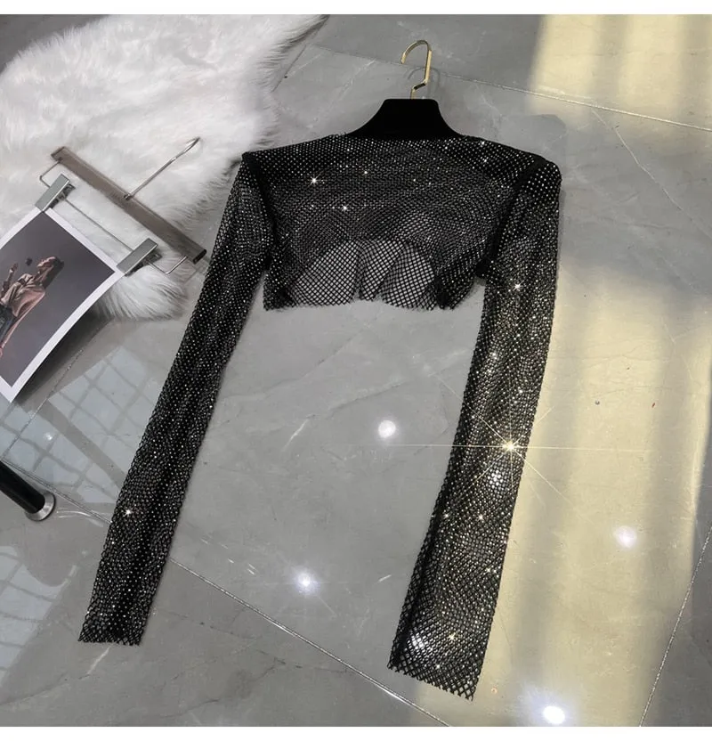 Fashion New Sexy Crystal Short T-shirt