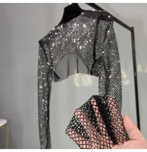 Fashion New Sexy Crystal Short T-shirt