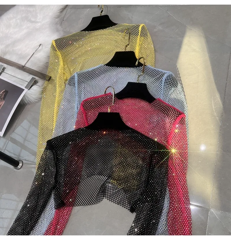 Fashion New Sexy Crystal Short T-shirt
