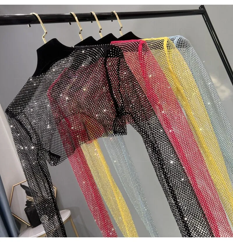 Fashion New Sexy Crystal Short T-shirt