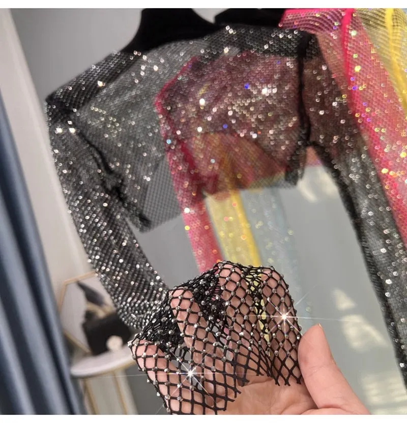 Fashion New Sexy Crystal Short T-shirt