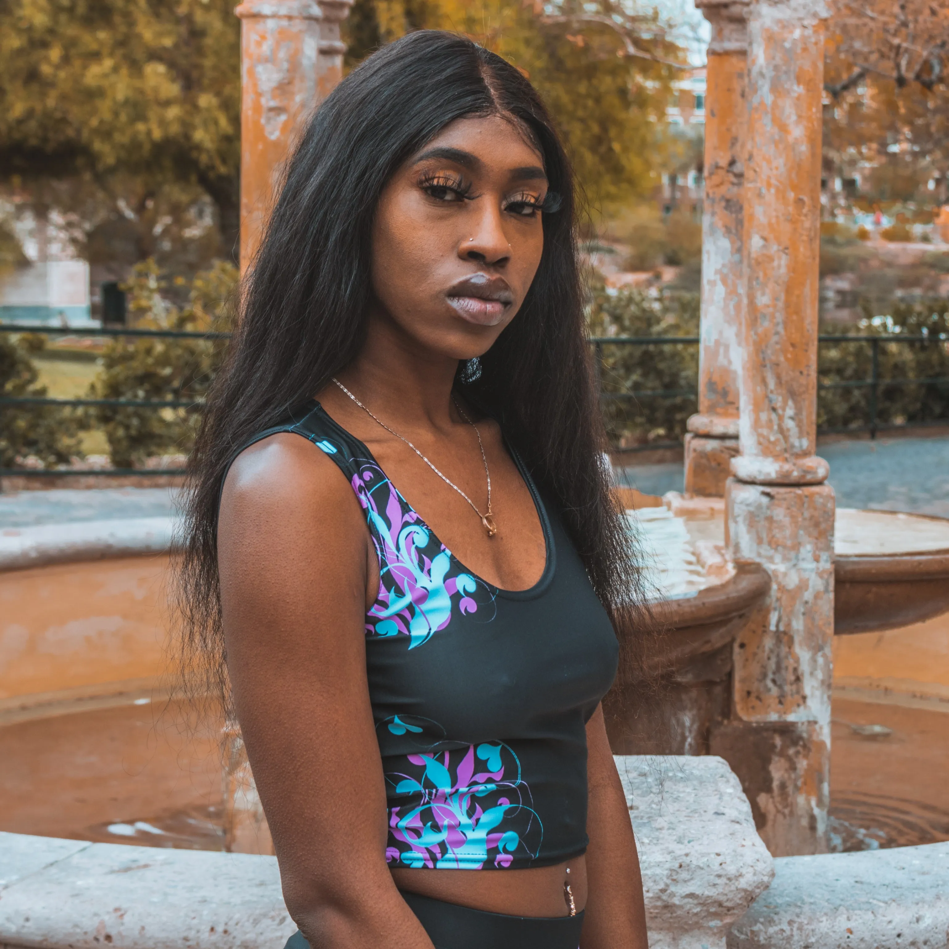 Firey Love Fitted Crop Top - Pink & Blue