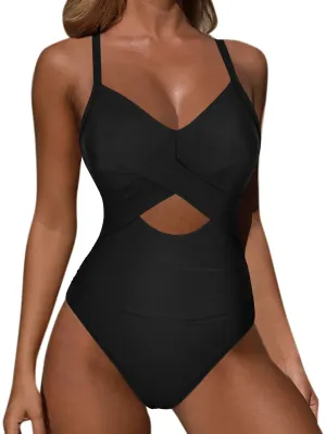 Firpearl Underwire One Piece Swimsuits for Women Ruched Tummy Control Bathing Suits Criss Cross Sexy Cutout Monokini Swimwear