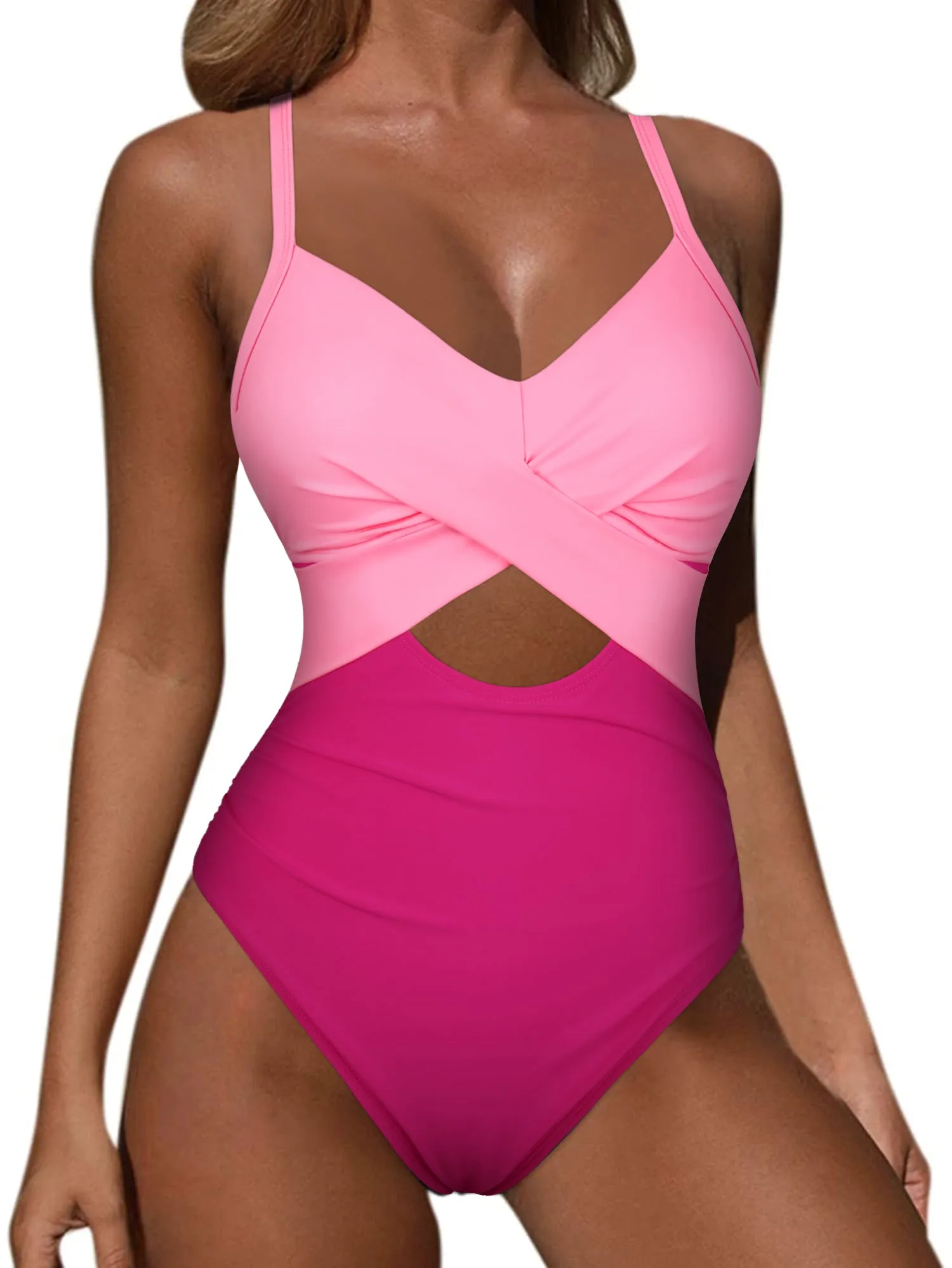 Firpearl Underwire One Piece Swimsuits for Women Ruched Tummy Control Bathing Suits Criss Cross Sexy Cutout Monokini Swimwear