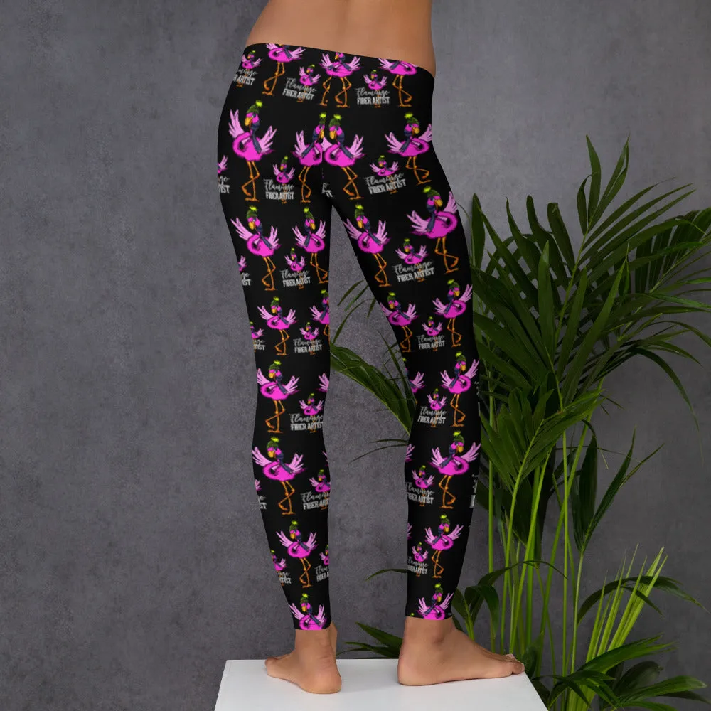 Flamingo Fiber Artist Black Leggings - Ladies' Sizes XS, S, M, L, XL
