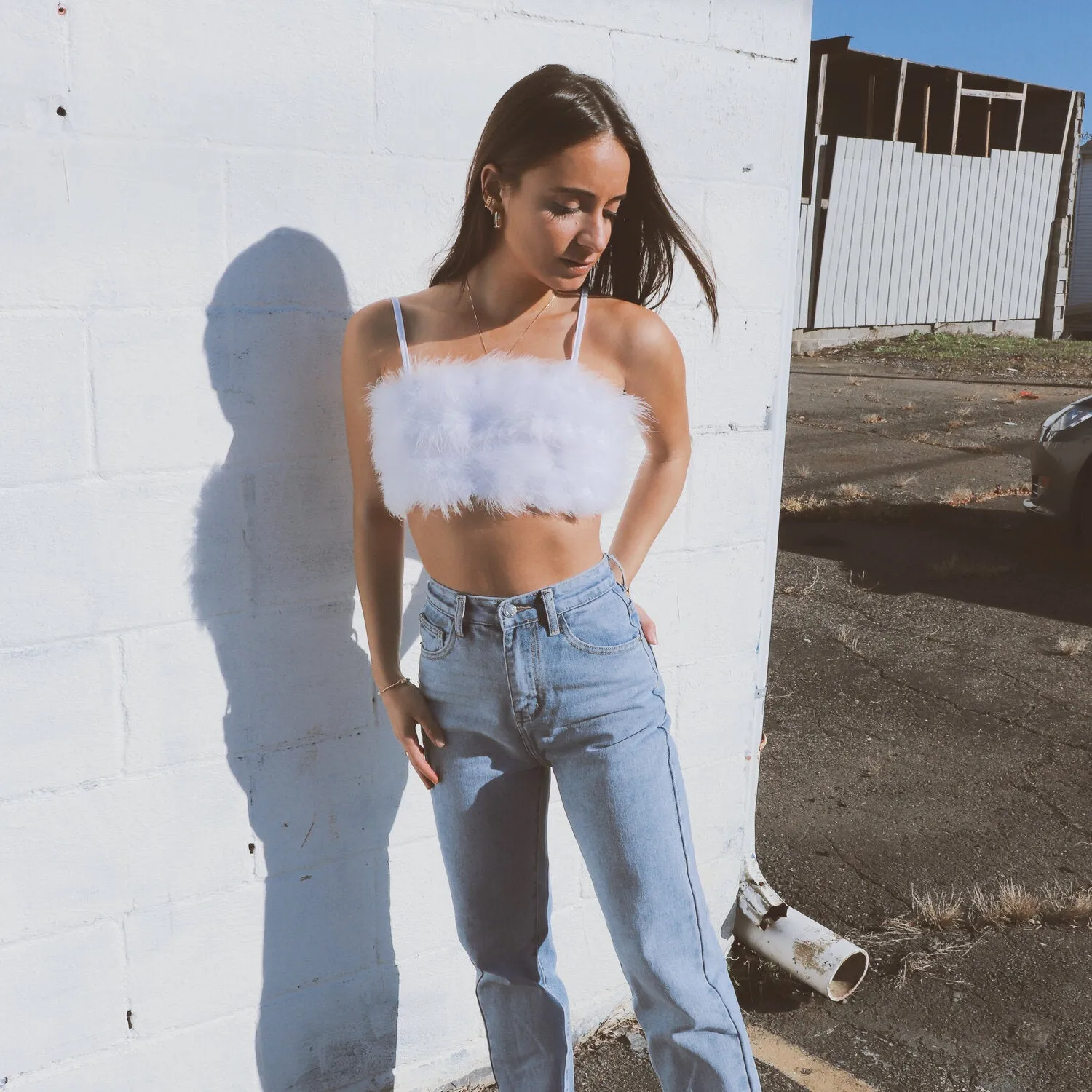 Flamingo Fluff White Top