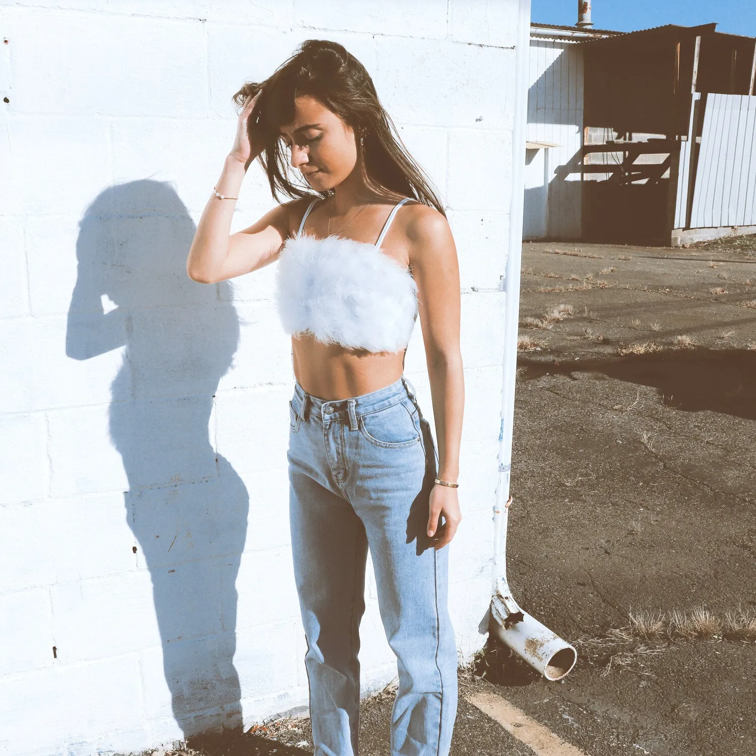 Flamingo Fluff White Top