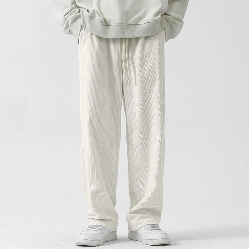 Fleece-lined Thick Loose Straight Corduroy Pants