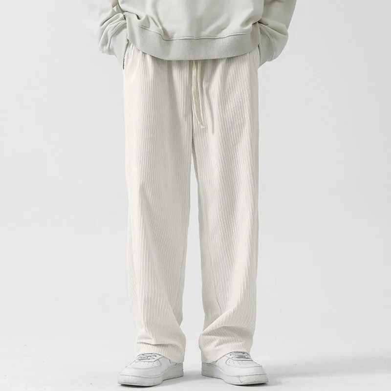 Fleece-lined Thick Loose Straight Corduroy Pants