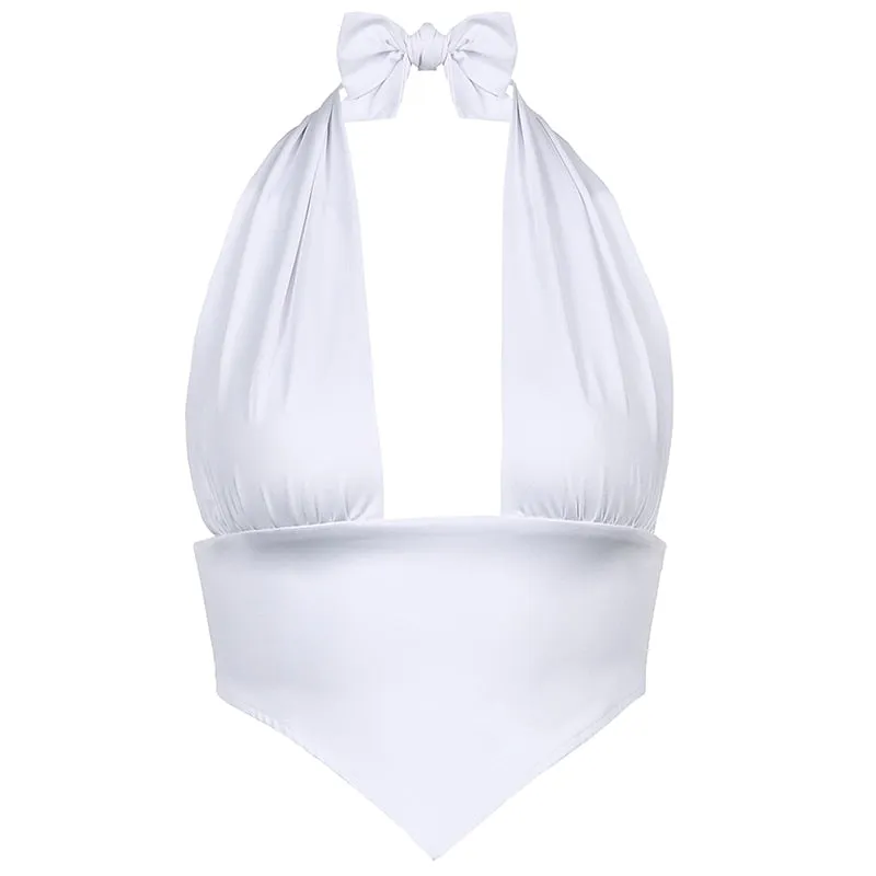 Flora White Halterneck Crop Top