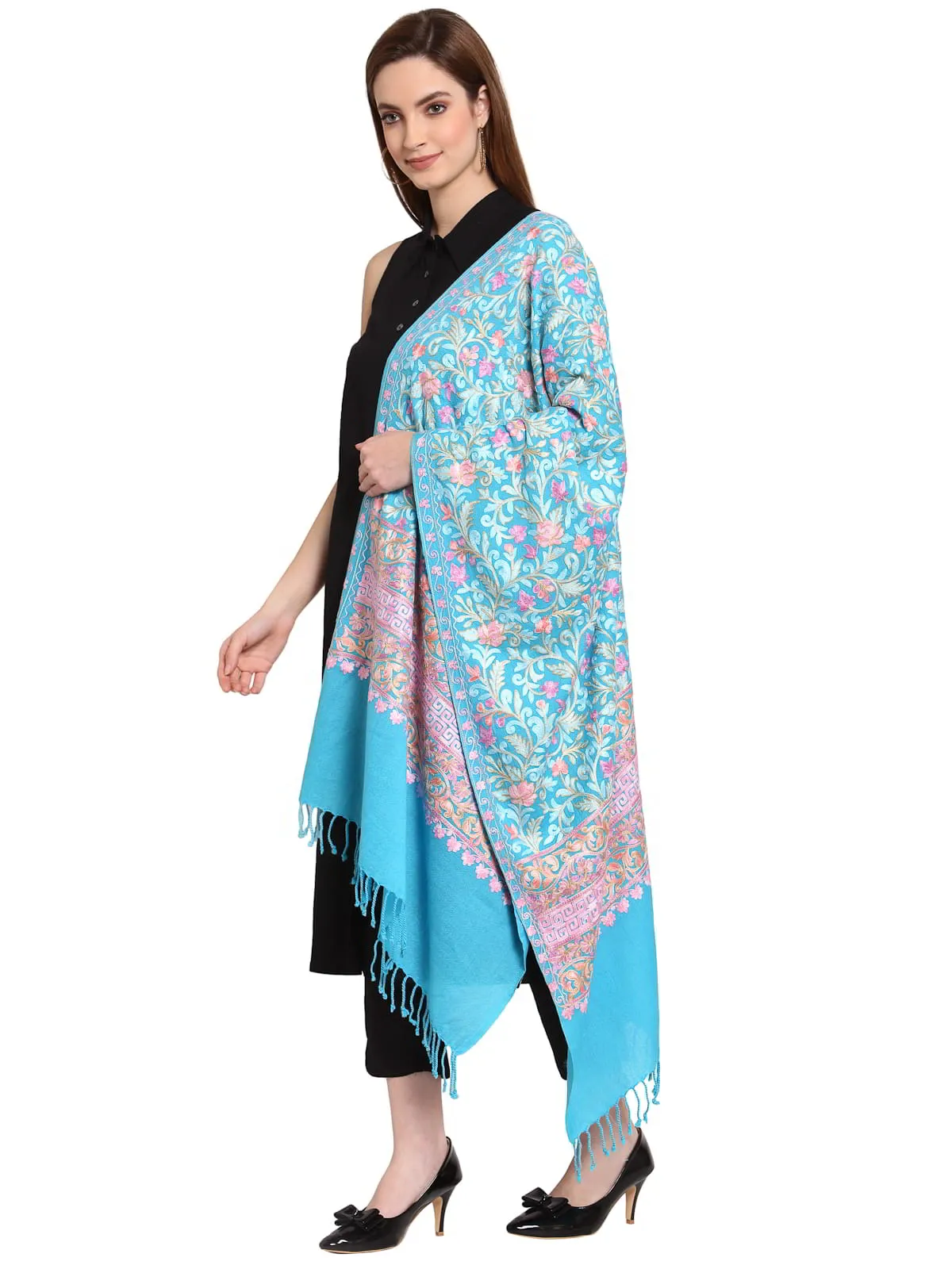 Floral Embroidered Wool Shawl