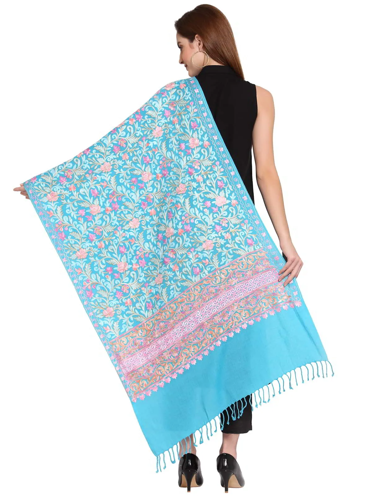 Floral Embroidered Wool Shawl