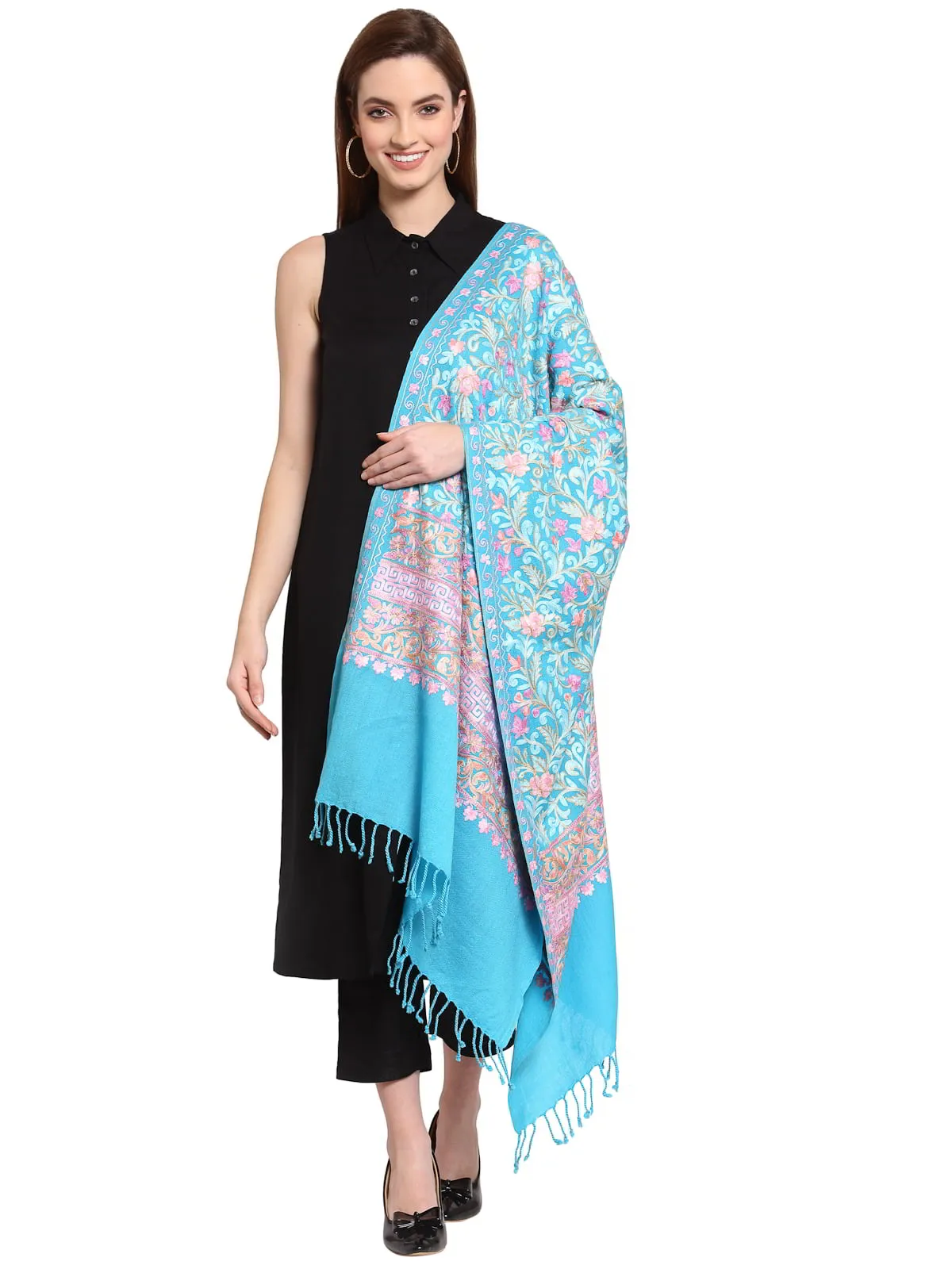 Floral Embroidered Wool Shawl