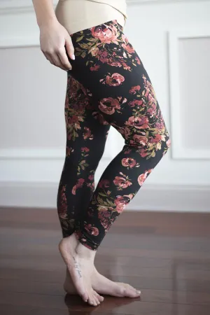 Floral Leggings ~ Burgundy