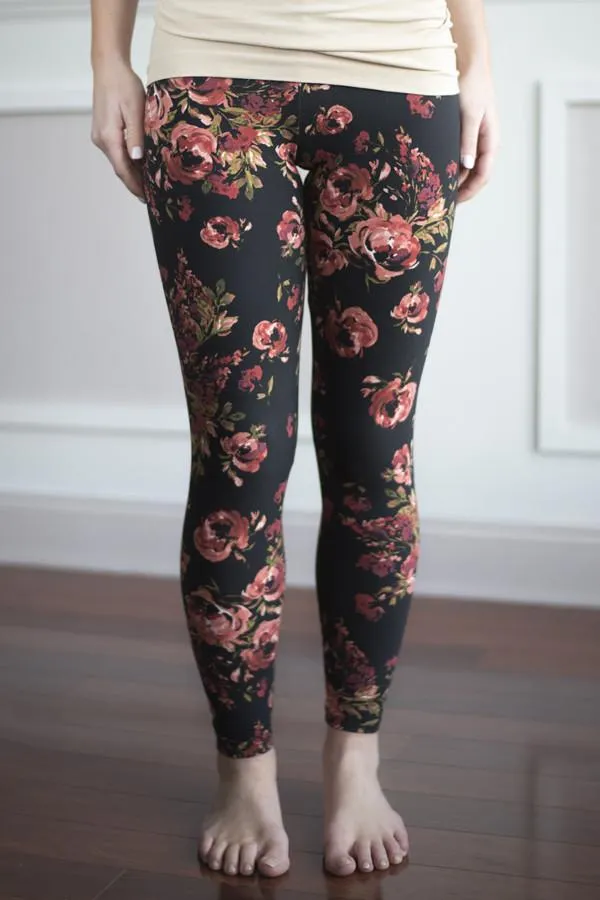 Floral Leggings ~ Burgundy