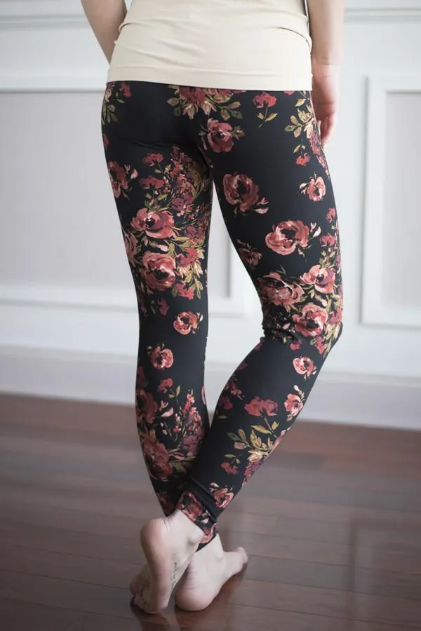 Floral Leggings ~ Burgundy