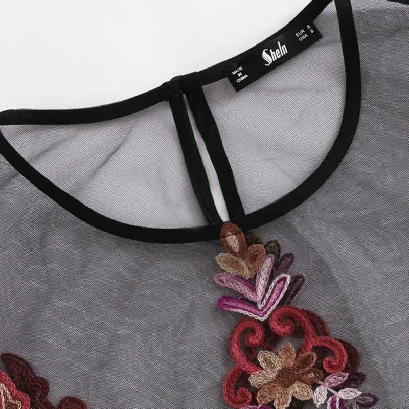 Flower Embroidery  Crop Top Women Top Sexy Vintage Blouse
