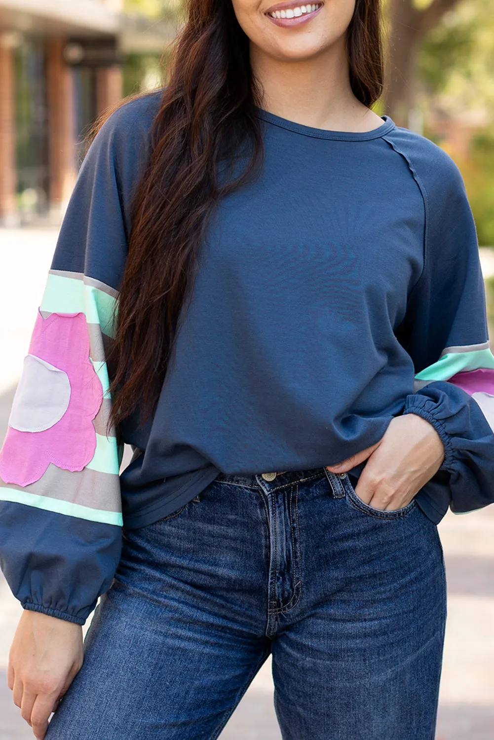 Flower Exposed Seam Oversized Top