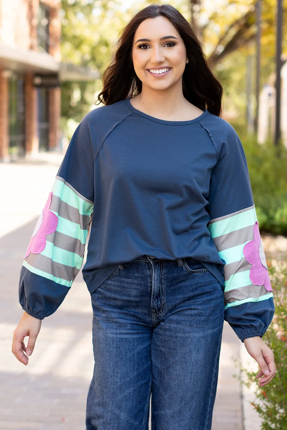 Flower Exposed Seam Oversized Top
