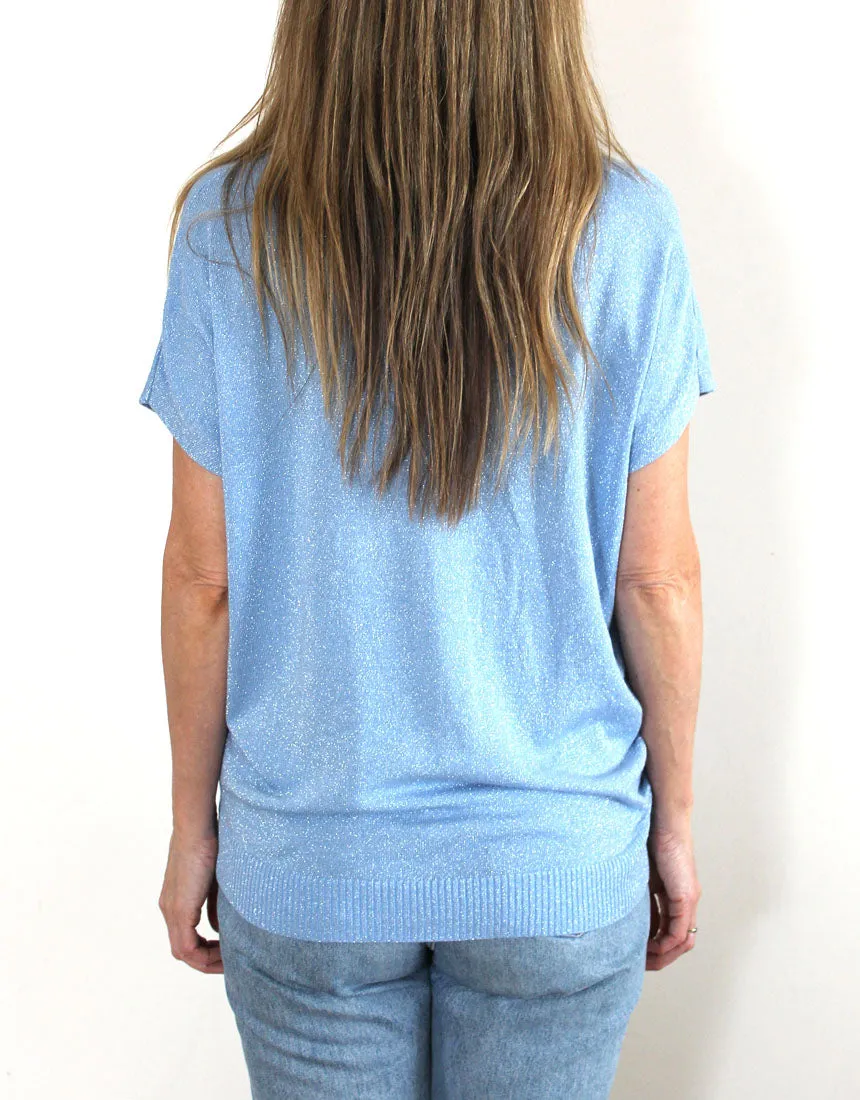 Frankies V-Neck Lurex Tee - Pale Blue