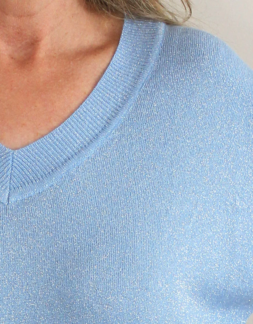 Frankies V-Neck Lurex Tee - Pale Blue