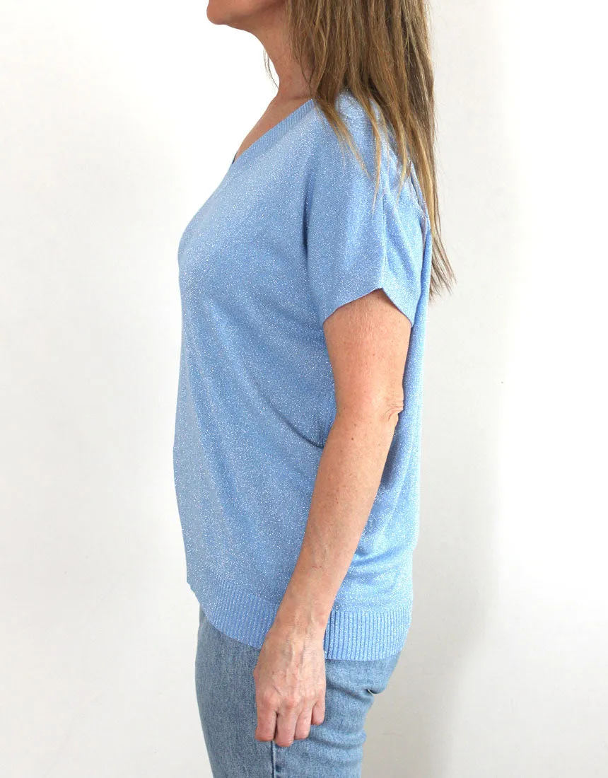 Frankies V-Neck Lurex Tee - Pale Blue